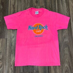 VTG Hard Rock Cafe Orlando Pink Single Stitch T Shirt USA Made OSFA